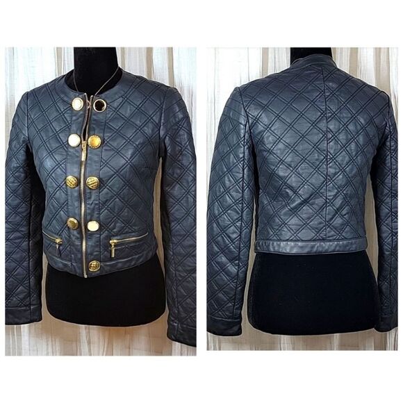 Bisou Bisou Black Quilted Cropped Faux Leather Jacket - Picture 6 of 16